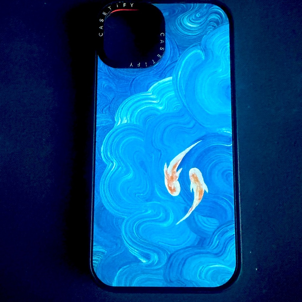Casetify Artistic Blue and Gold Fish iPhone 14 Case
